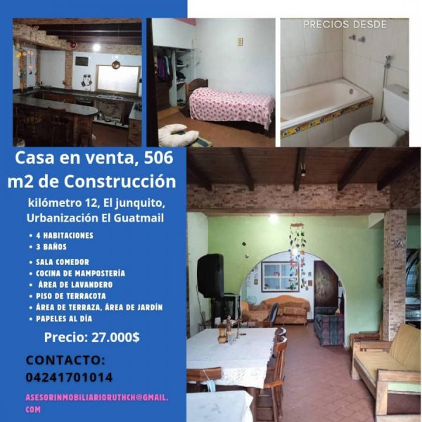 Casa en venta, 506 m2, kilómetro 12, El Junquito, Urbanización El Guatmail 