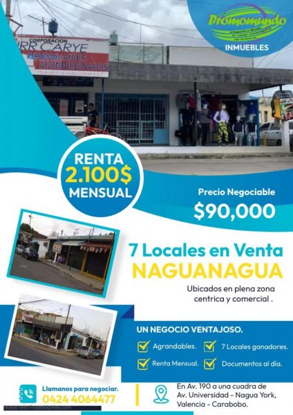 Locales en venta Naguanagua: mini-centro comercial de 7 locales con renta de 2.100 $ mensual.