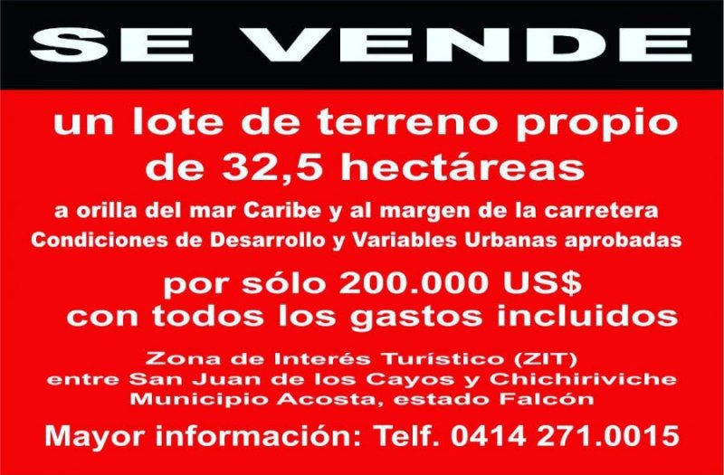 Terreno en Venta en San. Juan de los Cayos San Juan de los Cayos, Falcón