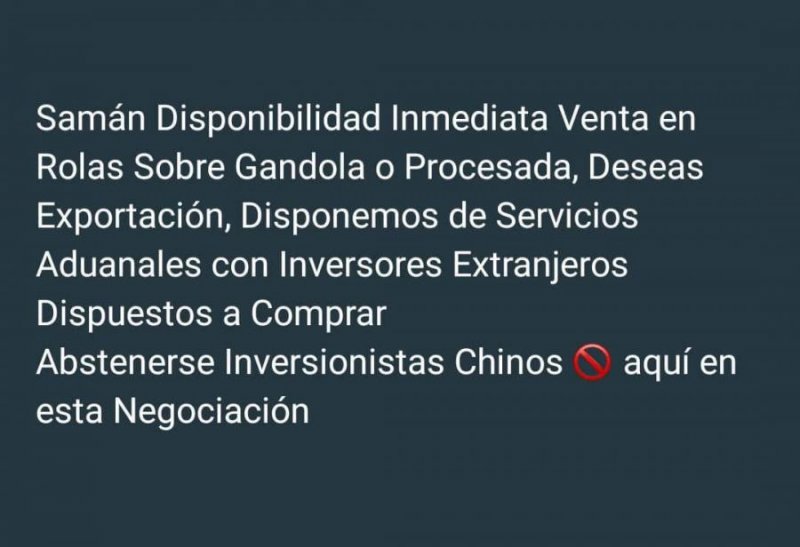 Venta de Samán Barinas, 4.200 M3, Permisos al día, Se entrega sobre Gandola, Exportaciones 2024